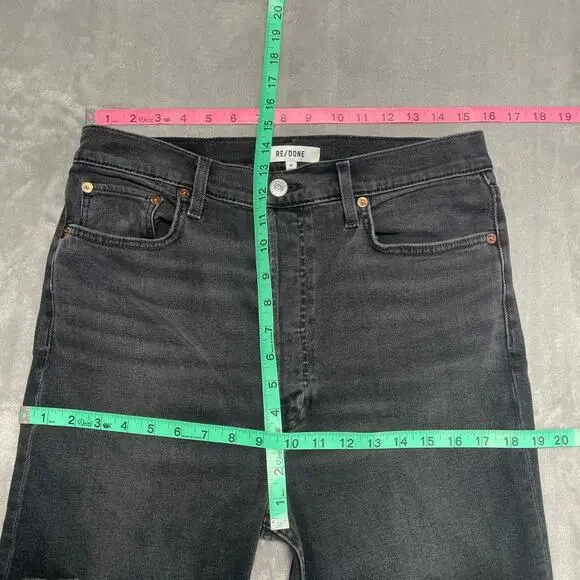 Re/Done Jeans Womens 30 Black 70s Ultra High Rise Stove Pipe Stretch Button Fly - Picture 13 of 15